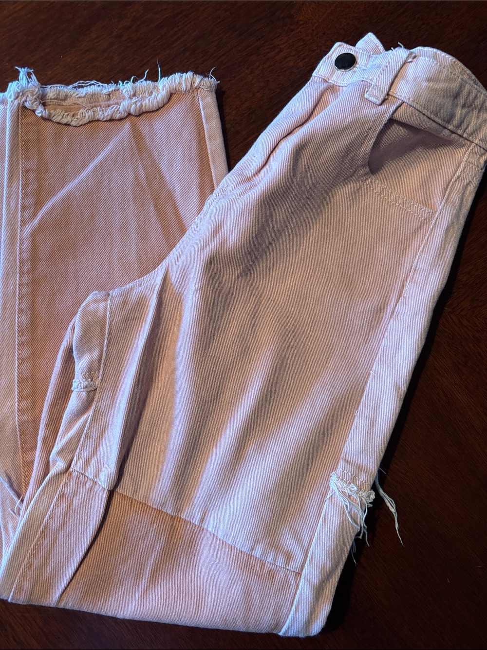 SHEIN Dusty Pink Frayed-Hem Ankle Jeans